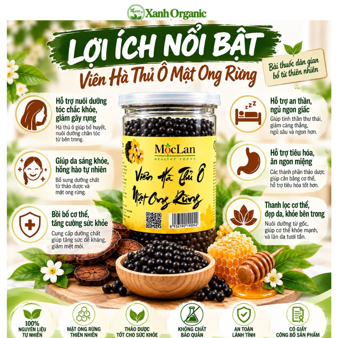 Viên Hà Thủ Ô mật ong rừng- hỗ trợ đen tóc đỏ da-Hộp 500g — ảnh 6
