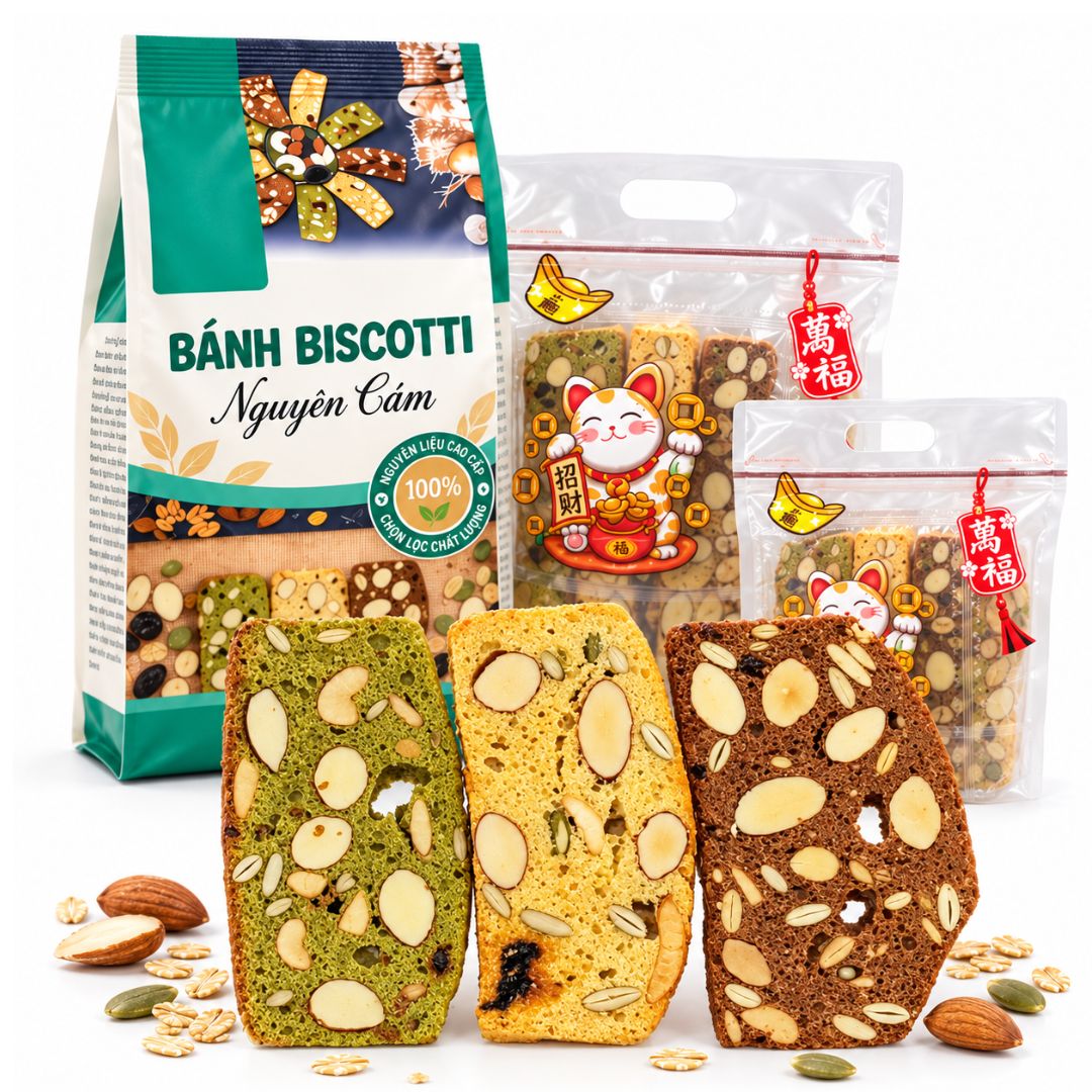 Bánh biscotti nguyên cám yến mạch mix 3 vị – giòn thơm vị hạt, tiện dùng bữa phụ | Xanh Organic | 180g – 240g — ảnh 1