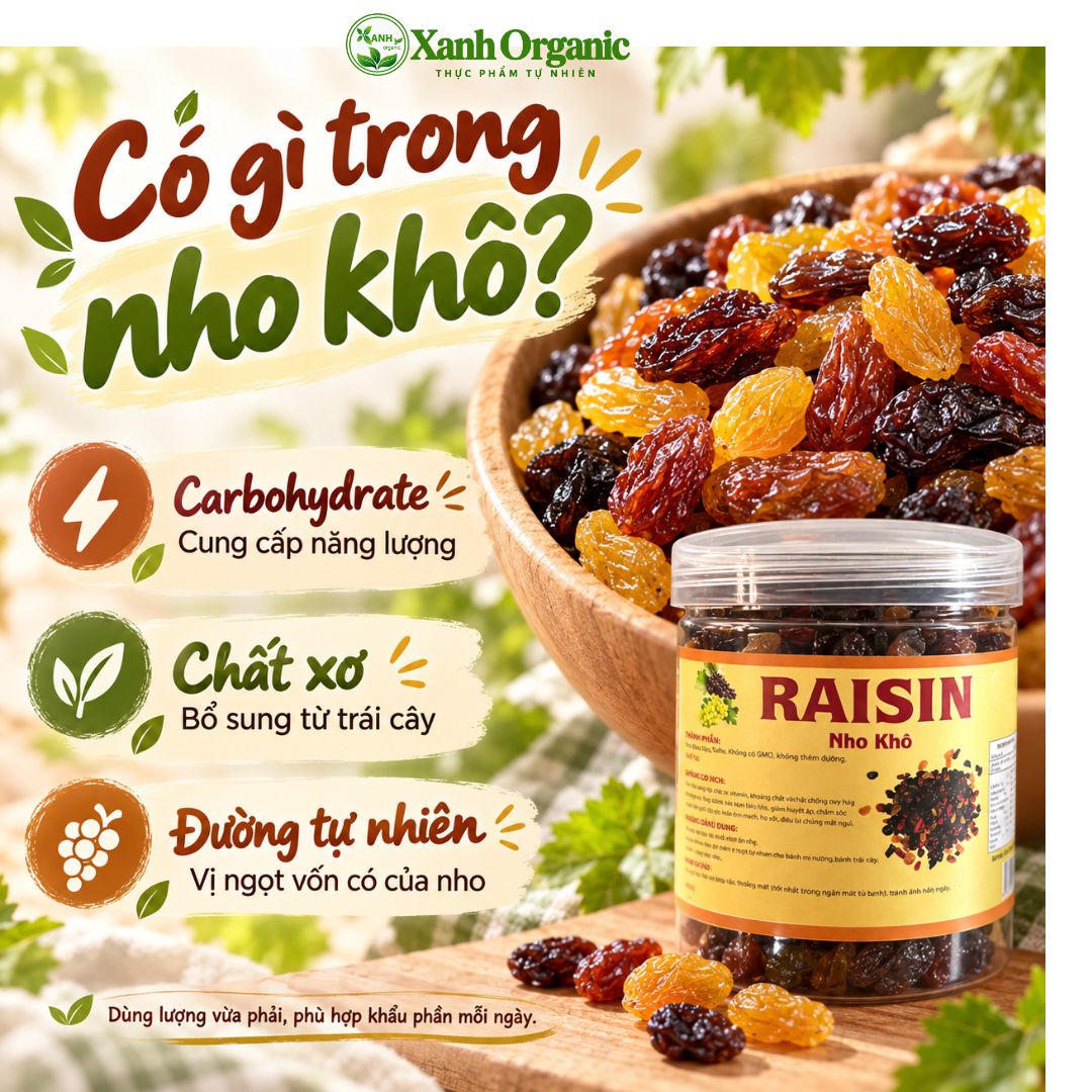 [không đường] Nho khô Raisin Xanh Organic xuất xứ Chile  500gr — ảnh 7