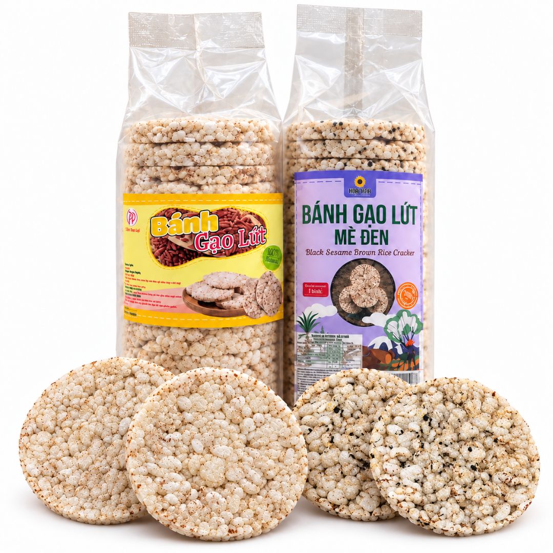 Bánh gạo lứt & mè đen ăn kiêng-bữa phụ heathy nguyên hạt 3 cây 51 bánh 500g — ảnh 1