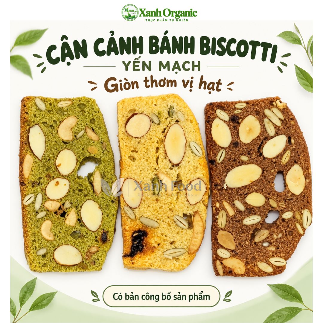 Bánh biscotti nguyên cám yến mạch mix 3 vị – giòn thơm vị hạt, tiện dùng bữa phụ | Xanh Organic | 180g – 240g — ảnh 4