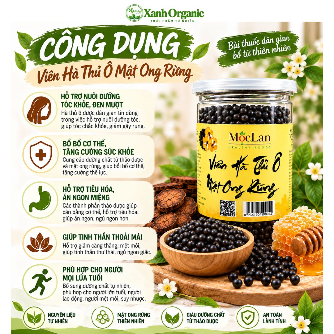 Viên Hà Thủ Ô mật ong rừng- hỗ trợ đen tóc đỏ da-Hộp 500g — ảnh 5