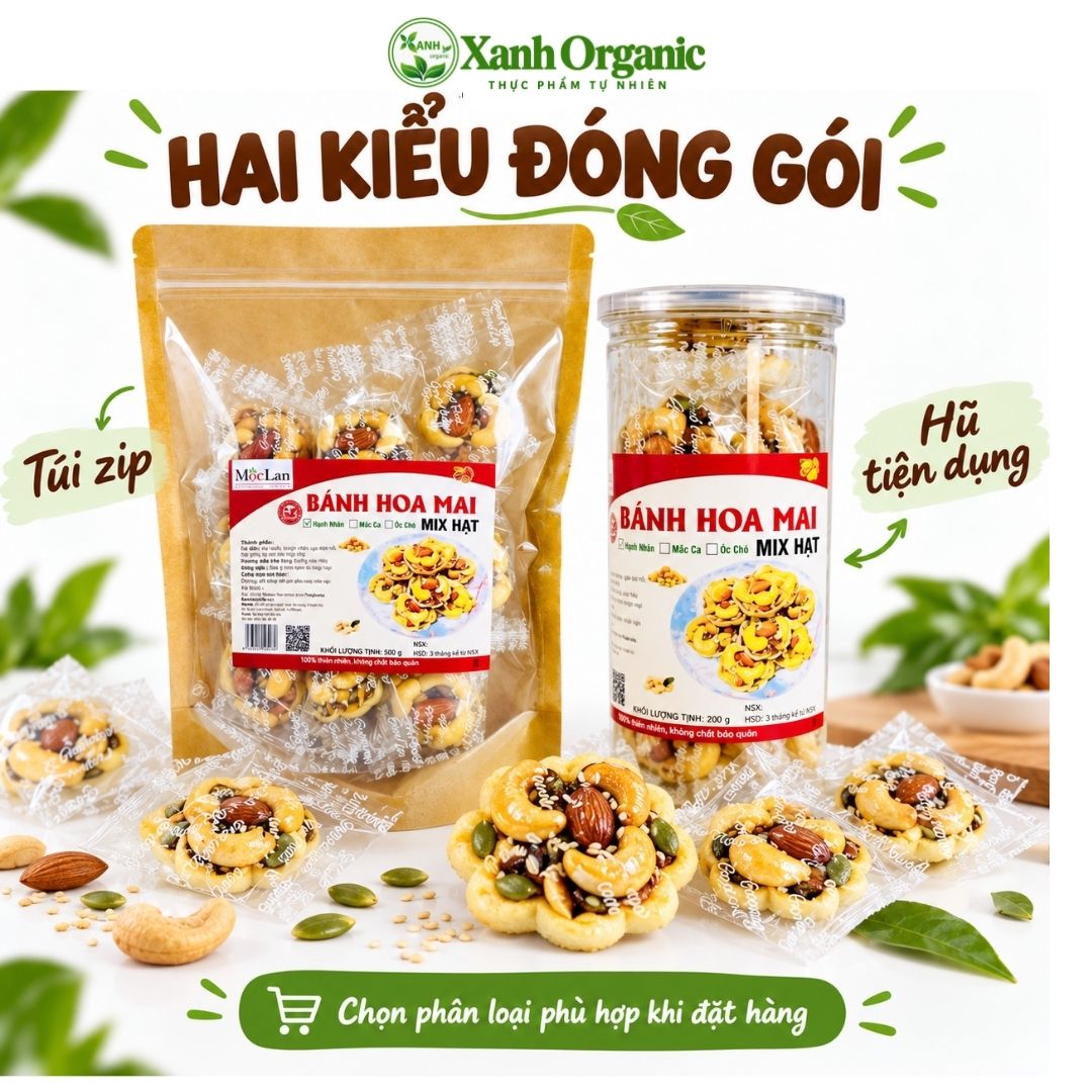 (Loại Vip) Bánh hoa mai mix hạt-Ăn vặt heathy (3 điêu-1 Hạnh Nhân) — ảnh 2