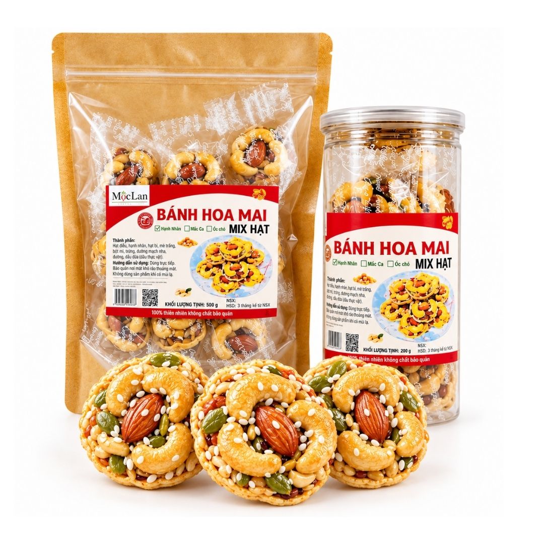 (Loại Vip) Bánh hoa mai mix hạt-Ăn vặt heathy (3 điêu-1 Hạnh Nhân) — ảnh 1