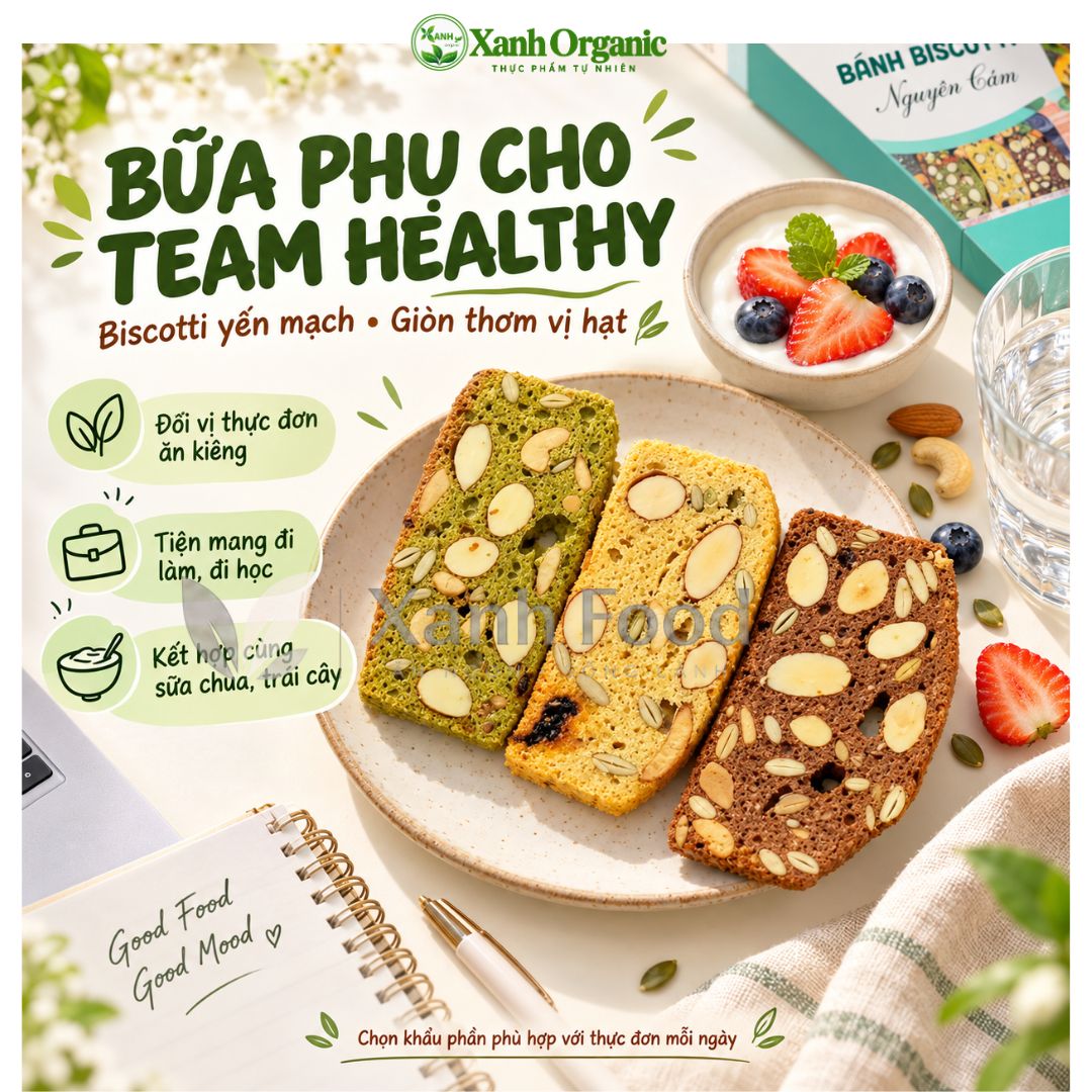 Bánh biscotti nguyên cám yến mạch mix 3 vị – giòn thơm vị hạt, tiện dùng bữa phụ | Xanh Organic | 180g – 240g — ảnh 7