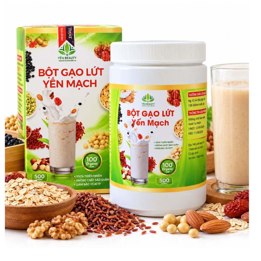 Bột gạo lứt yến mạch-hỗ trợ giảm cân, lợi sữa sau sinh,tăng tiết sữa mẹ hộp 500g