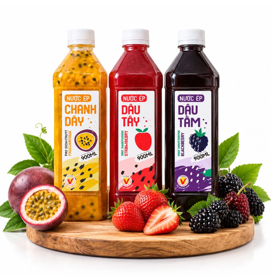 Nước Cốt Trái Cây Đà Lạt Ngọc Thảo 900ml - Nước Ép Nguyên Chất Chanh Dây, Dâu Tây, Dâu Tằm Thơm Ngon Tiện Lợi